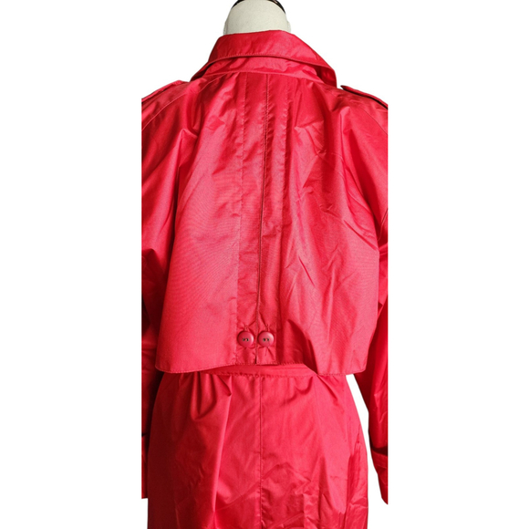 Vintage 80s Paris Sport Club Red Belted Long Nylon Trench Coat Women's 7/8 M - Picture 12 of 16